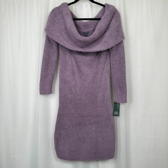 wild fable Dresses & Skirts - Wild Fable Off The Shoulder Fuzzy Sweater Dress 1X‎ Mini Purple Pastel NEW